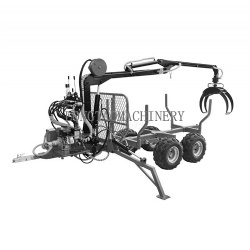 Forestry equipment tractor farm trailer PTO hydraulic timber loading trailer wood trailer log wagon with crane grapple