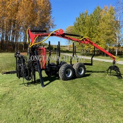 atv or tractor towable log wagon with crane grapple